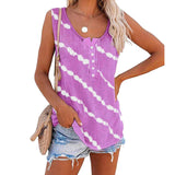 Débardeur Á Col Rond Et Boutons Á Rayures Diagonales Pour Femmes