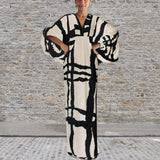 Robe imprimée à manches en V pour femmes