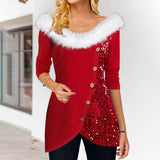 Top de Noël à Paillettes et Col Fourrure