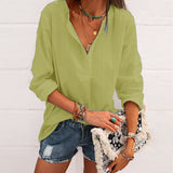 Chemise Décontractée En Coton Et Lin Rayé Á Col En V