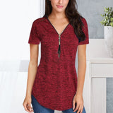 T-shirt d'été uni zippé pour femme