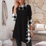 Robe irrégulière à carreaux avec revers