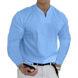 T-shirt business de couleur unie avec col en V et manches longues