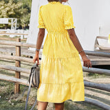 Robe à col en V et imprimé à rayures