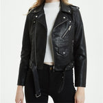 Veste motard en cuir pour dames avec col à revers - ciaovie