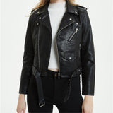 Veste motard en cuir pour dames avec col à revers - ciaovie