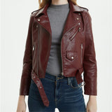 Veste motard en cuir pour dames avec col à revers - ciaovie