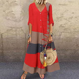 Robe Longue Imprimée Á Manches Courtes Et Col En V