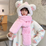 Ensemble bonnet/écharpe/gants ours chaud pour femme