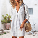 Robe Unie Col V En Coton Et Lin