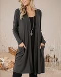 Veste Cardigan Mi-Longue Simple à Manches Longues