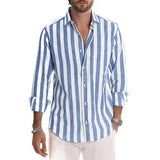Chemise Rayée Boutonnée à Manches Longues pour Hommes