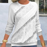 Pull Patch en Dentelle Blanc à Manches Longues