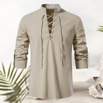 T-shirt homme en coton et lin avec cordon de serrage