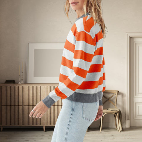 Sweat-shirt à manches longues et coupe slim à col rond et à la mode
