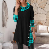 Robe irrégulière à carreaux avec revers