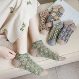 Chaussettes en coton à motif floral gaufré pour femmes