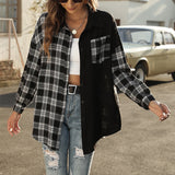 Chemise ample décontractée à carreaux asymétriques pour femmes