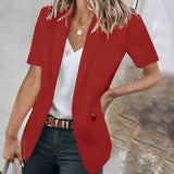 Blazer Uni à Manches Courtes et Revers Décontractés