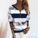 T-shirt Oversize à Manches Longues et Col en V Imprimé