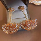 Boucles d'oreilles feuille de ginkgo en forme d'éventail en cristal incrusté de diamants