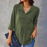 Chemisier en coton et lin de couleur unie