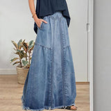 Jupe En Jean Lâche Taille Élastique Couleur Unie Pour Femmes