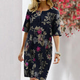 Vestido vintage estampado floral con cuello redondo y media manga