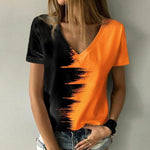 T-shirt à col en V contrasté