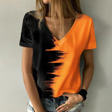 T-shirt à col en V contrasté