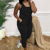 Combinaison décontractée sans manches avec cordon de serrage et col en U