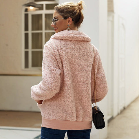 Pull à Revers Asymétrique en Molleton d'Agneau Pull Épaissi de Couleur Unie