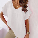 Chemise col V en coton et lin