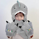 Enfant en bas âge enfants dessin animé dinosaure polaire en peluche chapeau gants écharpe 3 en 1 ensemble
