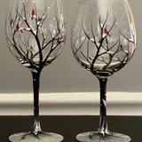 Verres à vin Arbre des Quatre Saisons - Art Peint à la Main