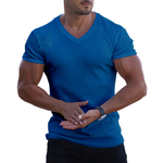 T-shirt en maille col V respirant de couleur unie