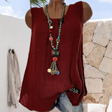 Gilet uni sans manches en coton et lin