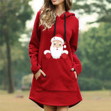 Robe pull à capuche à manches longues avec imprimé de Noël