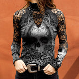 T-shirt en dentelle à imprimé tête de mort
