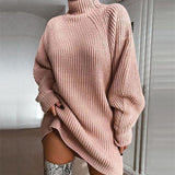 Robe Pull en Coton à Col Roulé et Manches Raglan