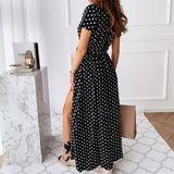 robe imprimée à pois et encolure en V