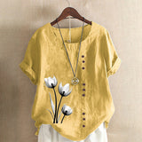 T-shirt vintage en coton et lin imprimé
