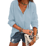 Chemise Décontractée En Coton Et Lin Rayé Á Col En V