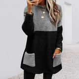 Panneaux Ronds Col Poches Manches Longues Suède Sweat-shirt