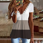 T-shirt imprimé à col en V en faux coton