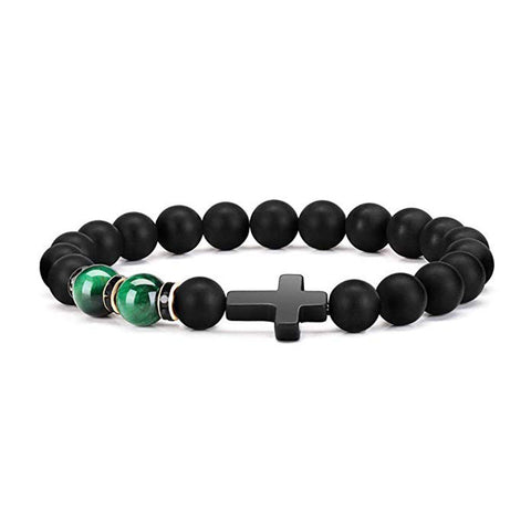 Bracelet de perles d'ambre à croix intérieure
