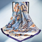 Foulard en Satin de Soie Imprimé Fleuri Botanique