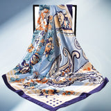 Foulard en Satin de Soie Imprimé Fleuri Botanique