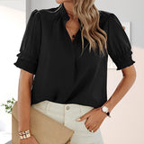 Lässiges Kurzarm-Chiffonhemd mit V-Ausschnitt
