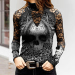 T-shirt en dentelle à imprimé tête de mort